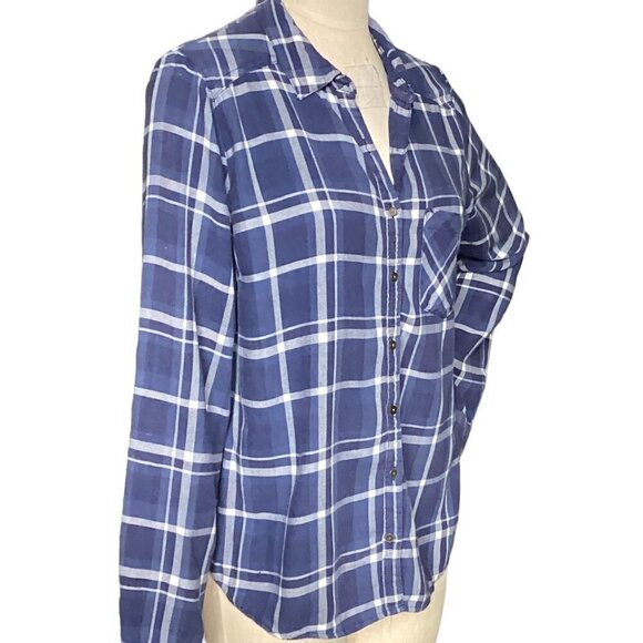 Maurices Flannel Button-Up Top Cotton Blend Blue & White Plaid XL #228A - Picture 3 of 9